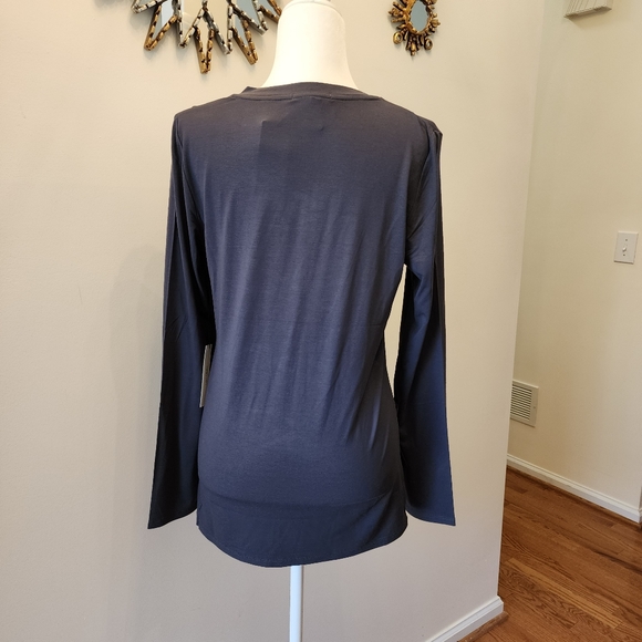 NWT VERTIGO Paris Long Sleeve Navy Blue Top with Sequins Size Large - Picture 3 of 4